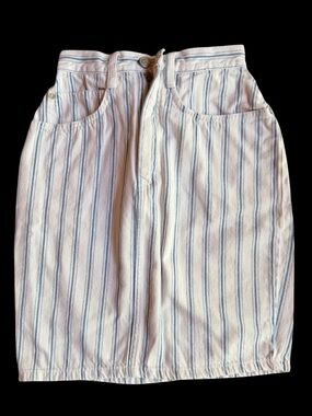 1980s Gitano 100% Cotton High-Waisted Vertical‎ Striped Denim Pencil Skirt